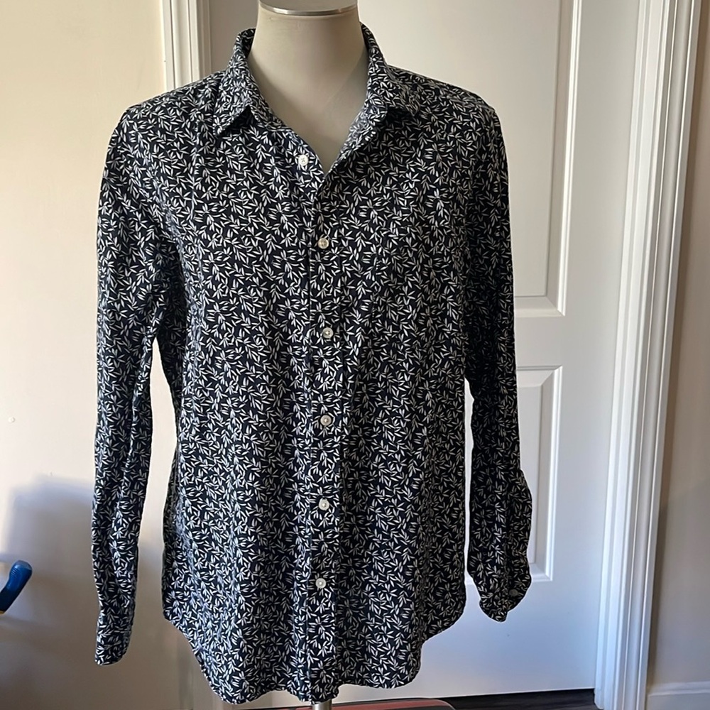 BR Factory men’s linen, cotton, navy & white design slim fit, button-down shirt